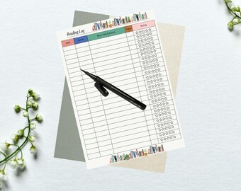 Printable Reading Log: Book Tracker, Book Journal Worksheet (Digital Download)
