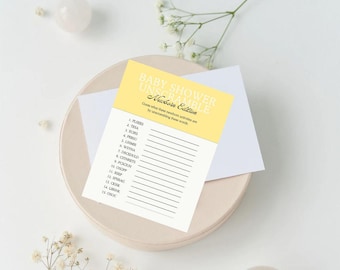 Baby Shower Game- Newborn Unscramble, Yellow Answer Key Included
