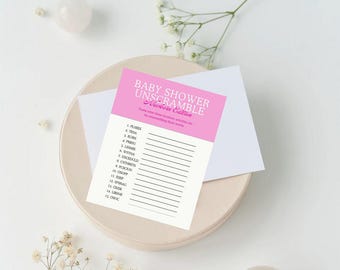 Baby Shower Game- Newborn Unscramble, Pink Answer Key Included