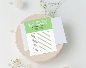 Baby Shower Game- Newborn Unscramble, Green Answer Key Included