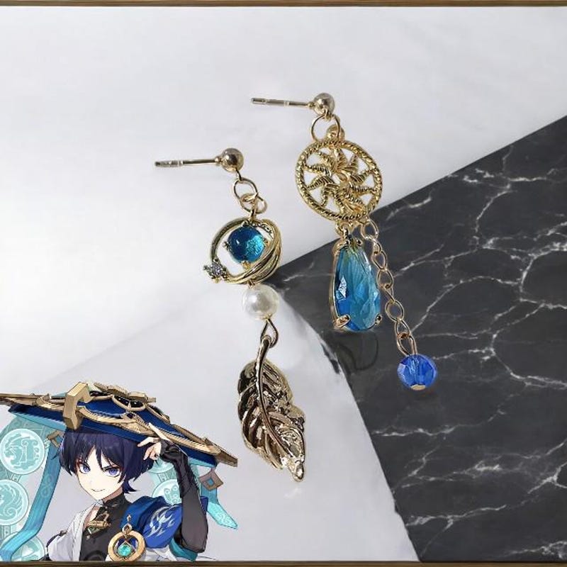 Boucles D'oreilles Clou Croix Noire Et Blanche Arlecchino Genshin Impact - Acrylique Et Acier