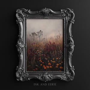 Autumn Wildflower Field Print, Moody Art Print, Wildflower Meadow, Rustic Landscape Art, Moody Cottagecore, Digital Download