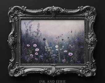 Morning Meadow Wildflowers Art Print, Moody Art Print, Wildflower Art, Moody Florals Art Print, Moody Landscape Wall Art, Digital Download