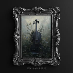 Dark Moody Floral Violin Art Print, Dark Art Print, Dark Academia Decor, Dark Cottagecore, Moody Art Print,  Musical Decor, Digital Download