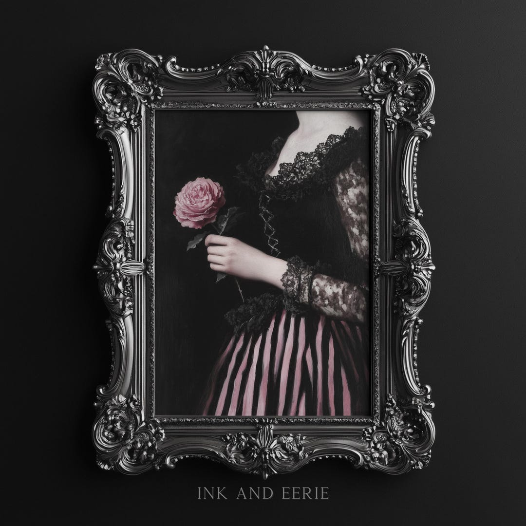 Victorian Woman With Rose Art Print, Moody Art Print, Dark Romantic ...