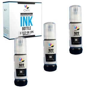 Botellas de tinta de repuesto compatibles con CMYi Epson 522 para EcoTank et-2400 et-2720 et-2800 et-2803 et-2840 et-4700 et-4800 et-4810 3 Black