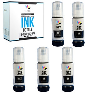 Botellas de tinta de repuesto compatibles con CMYi Epson 522 para EcoTank et-2400 et-2720 et-2800 et-2803 et-2840 et-4700 et-4800 et-4810 5 Black