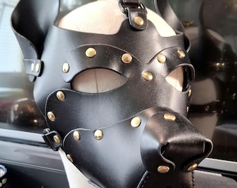 Handmade leather pup mask