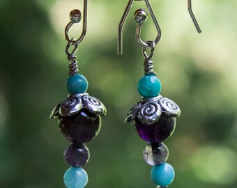 Genuine Amethyst and Amazonite Chandelier Earrings