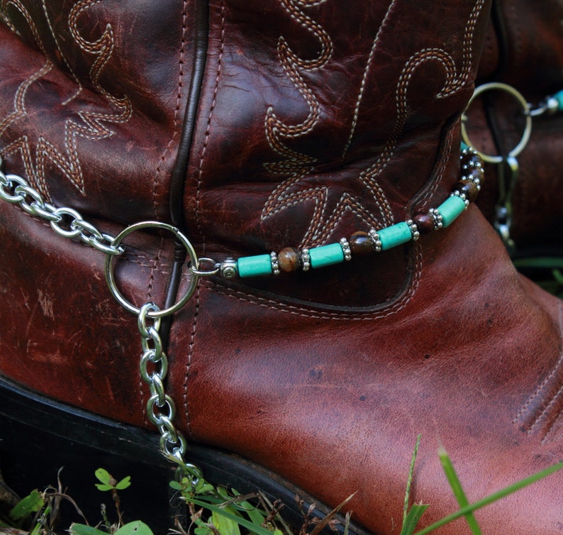 Bijoux pour bottes de cowboy oeil de tigre véritable et howlite turquoise image 2