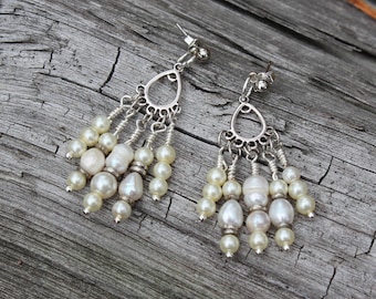 Boucles d’oreilles de mariée de lustre de perle d’eau douce