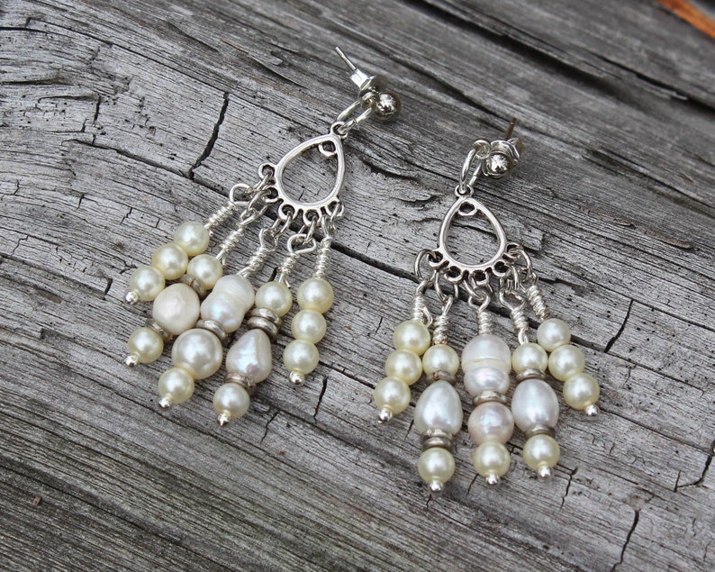 Fresh Water Pearl Chandelier Bridal Earrings image 1