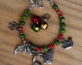 Jade and Coral Christmas Charm Bracelet