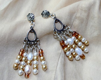 Beach and Pearls Chandelier Earrings