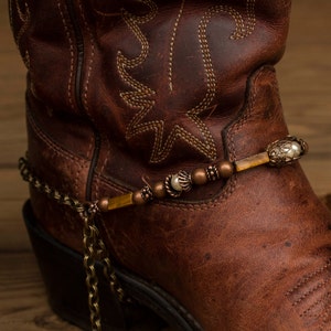 Brass and Copper with Pearls Adjustable Western Cowboy Boot Jewelry with Tiger's Eye image 5