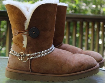 Swarovski Crystal & Pearl Ankle Jewelry Boot Chains for Ugg Style Boot