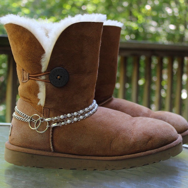 Swarovski Crystal & Pearl Ankle Jewelry Boot Chains for Ugg Style Boot