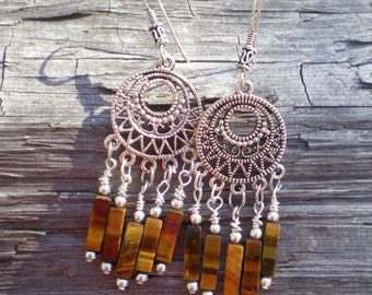 Dreamcatcher Tiger's Eye Chandelier Earrings