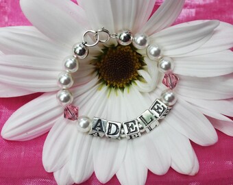 Swarovski Crystal & Pearl Sterling Name Bracelet for Your Baby