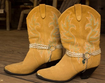 Swarovski Crystal & Pearl with Color Accent Western Cowboy Boot Jewelry