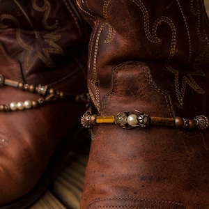 Brass and Copper with Pearls Adjustable Western Cowboy Boot Jewelry with Tiger's Eye image 4