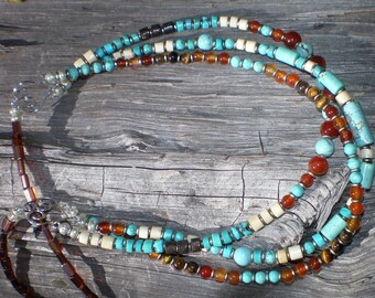 Three Strand Carnelian and Turquoise Necklace