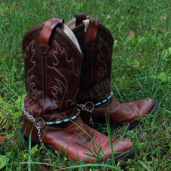 Genuine Tigers Eye and Turquoise Howlite Cowboy Bootchains Boot Jewelry