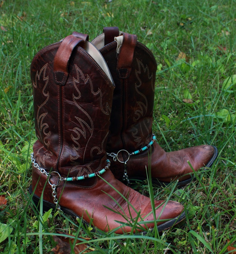 Bijoux pour bottes de cowboy oeil de tigre véritable et howlite turquoise image 1