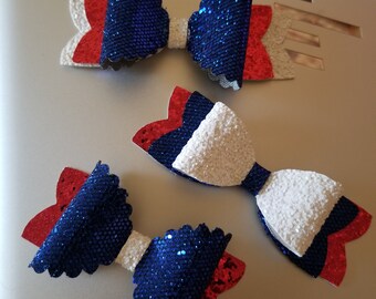 Red, white and blue faux leather Bow| Straw Topper| Glitter faux leather| Fourth of July | Memorial Day