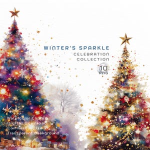 10 Abstract Christmas Tree ClipArt | Watercolor Clipart | Digital Download | PNG | Transparent Background | Paper Craft | Commercial Use
