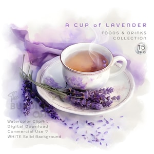 15 Lavendel Tee Aquarell Clipart JPGs | Shabby Chic Teetassen | Lavendel und Vintage Tee | Junk Journal | Scrapbooking kommerzielle Nutzung