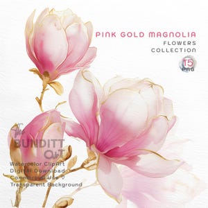 15 Abstrakte Blumen ClipArt | Rosa Gold Magnolie | Aquarell Clip Art | PNG | Transparenter Hintergrund | Hochzeitseinladung | Kommerzielle Nutzung