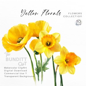Gele bloemenclipart | Aquarel clipart | Digitale download | Bruiloftsclips | Bruiloftsdecoratie | Uitnodiging | Bloemenwaterverf | png