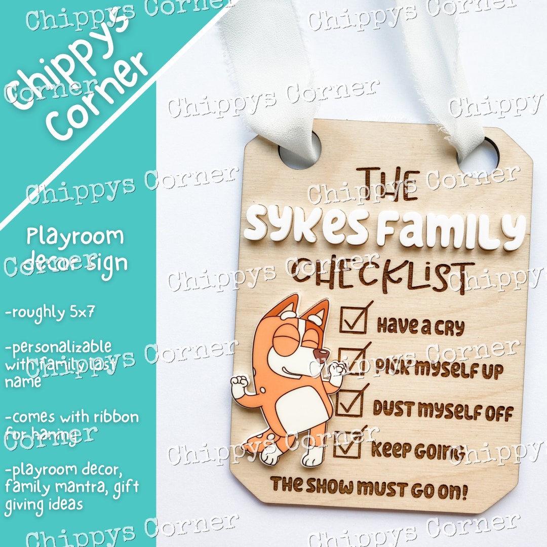 Moms Checklist Sign, Bluey Playroom Art, Bluey Sign, Playroom Decor