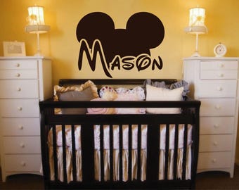Personalisierte Micky Maus Wandtattoo Kinder Name Aufkleber Geschenk Geburtstagsparty Hintergrund Dekor ik146