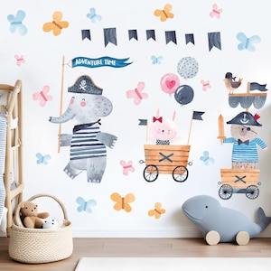 Watercolor Pirates animals Wall Decals Kids Stickers el139