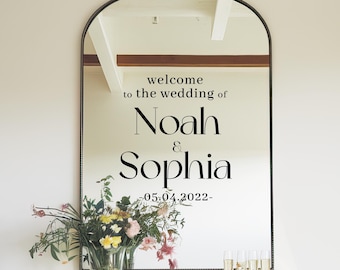 Wedding Mirror Decal, Custom Names Welcome Sign, Vinyl Lettering for Mirror or Acrylic, Removable mir6