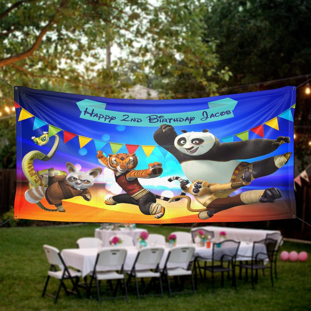 KUNGOON Panda Birthday Banner - Bamboo & Watercolor Animals Happy Birthday Decor For Kids Party