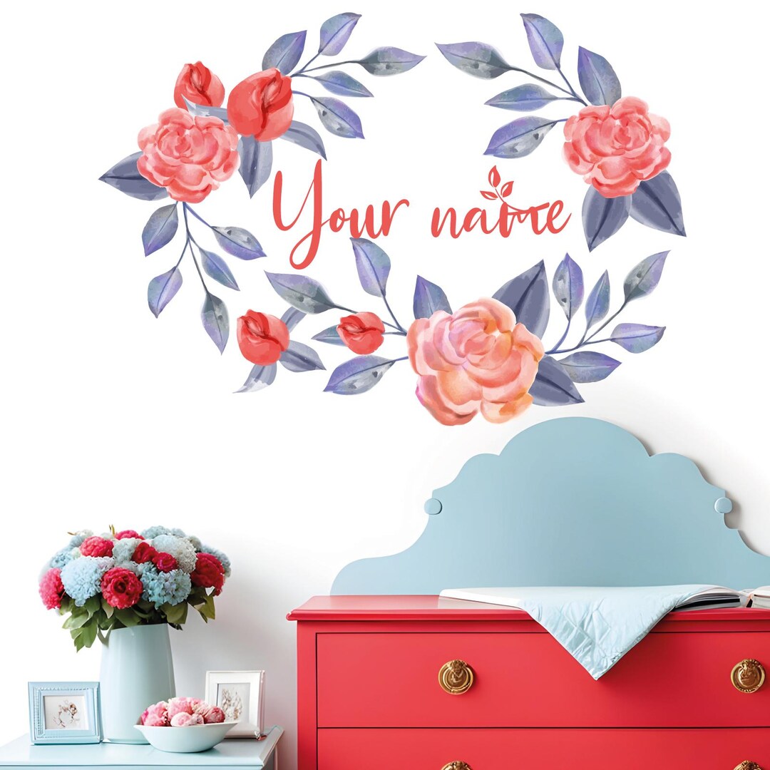 Personalized Name Wall Decals Flowers Wrench Kids Stickers El196 - Etsy