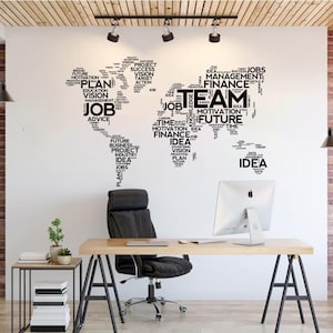 Weltkarte aus Geschäftswörtern Wandtattoo Büromotivation Sticker z3021
