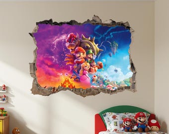Super Mario Wall Decal Peel and Stick Sticker 3D Broken Wall Effect Game room Decoration z3345