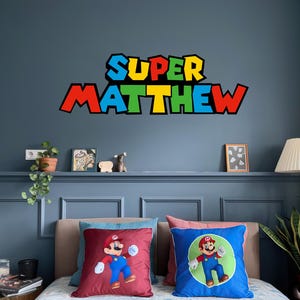 Calcomanía de pared con nombre personalizado de Mario, calcomanía de ladrillos de colores