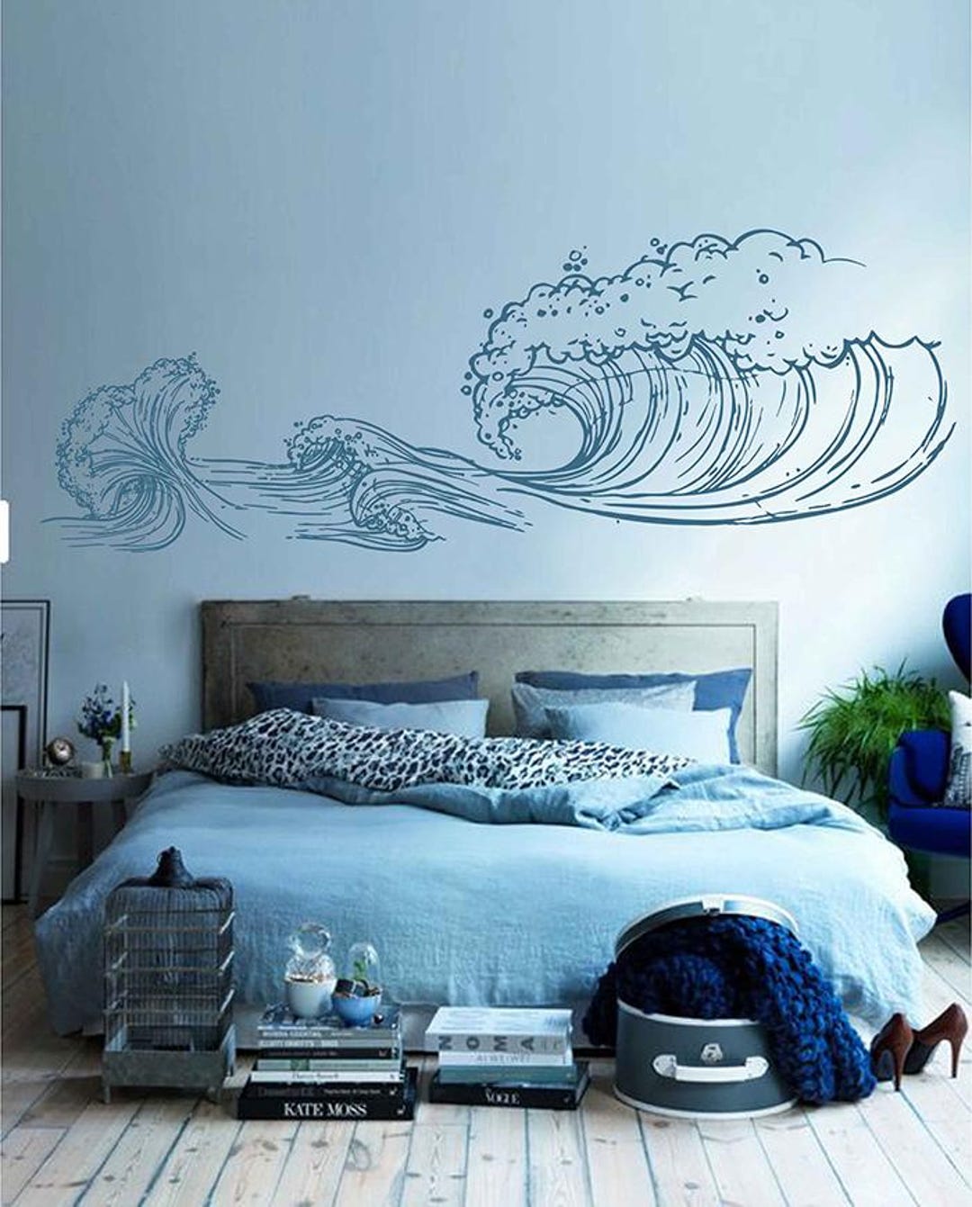 Ocean Wave Wall Decal – Nautical Vinyl Sticker for Bedroom, Coastal ...