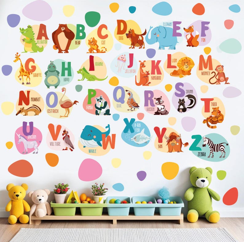 Alphabet Animals Wall Decals Kids Stickers El66 - Etsy