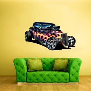 Hot Rod Wall Decal – Retro Car Vinyl Sticker for Garage, Man Cave, Boys Room, Muscle Car Wall Art, Removable Auto  Classic Car Decor col383