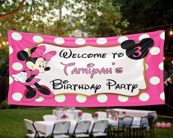 Minnie Maus Geburtstag Banner Personalisierte Party Hintergrund Dekoration ikban9