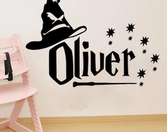 Personalized Wizard Hat Wand Name Wall Decal: Magical Nursery Decor z3331
