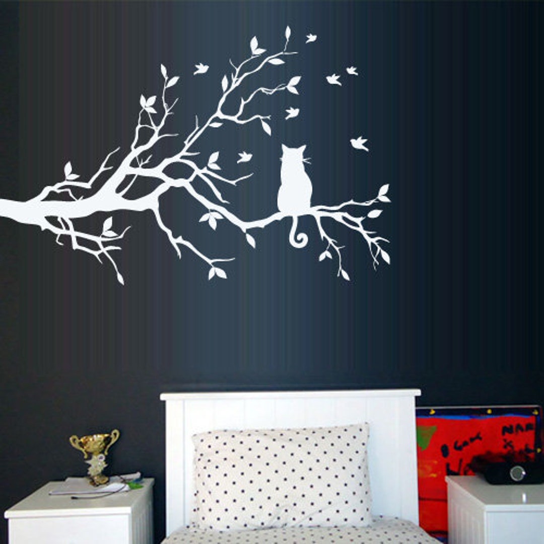 Cat Sitting on Tree Branch Wall Decal Decoration Sticker Z3156 - Etsy