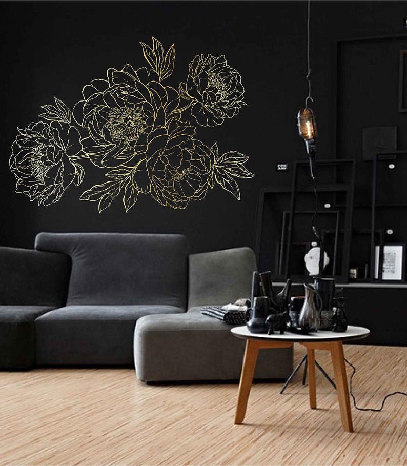Peonies Wall Decal Gold Flowers Ik3524 - Etsy