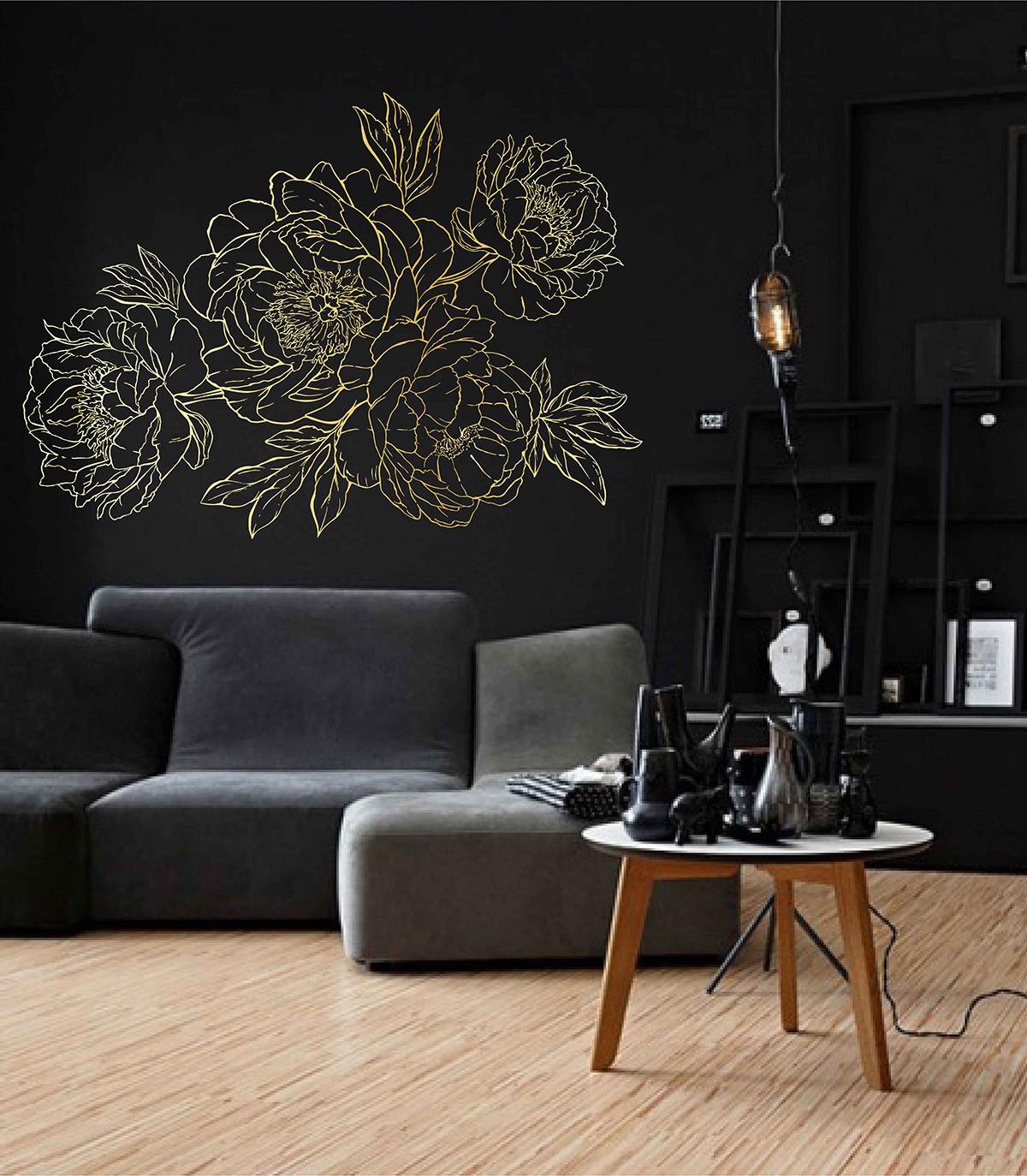 Elegant Peonies Wall Decal ik3524 adds a touch of beauty to any room with its stunning floral design and easy to apply removable vinyl sticker perfect for home decor